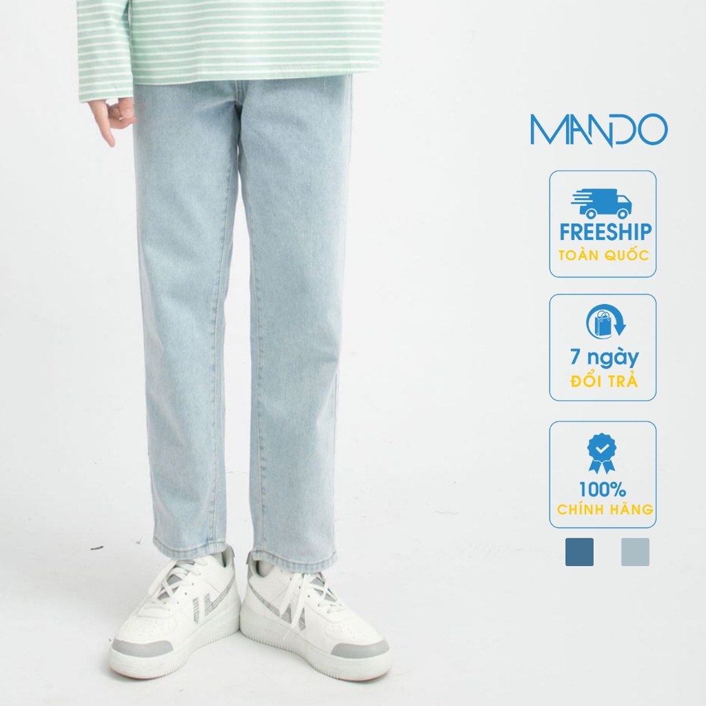 Quần Jean Nam MANDO Ống Rộng Kiểu Dáng Basic Unisex Thời Trang Hàn Quốc Chất Bò Xanh Nhạt Xanh Đậm QJN057 - Hàng mới về