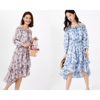 Vero moda đầm voan trễ vai in họa tiết cổ điển