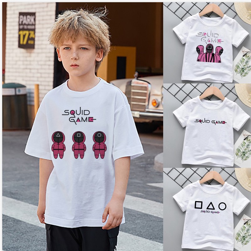 Áo thun tay ngắn cổ tròn in hình Game Squid dành cho gia đình có size trẻ em
