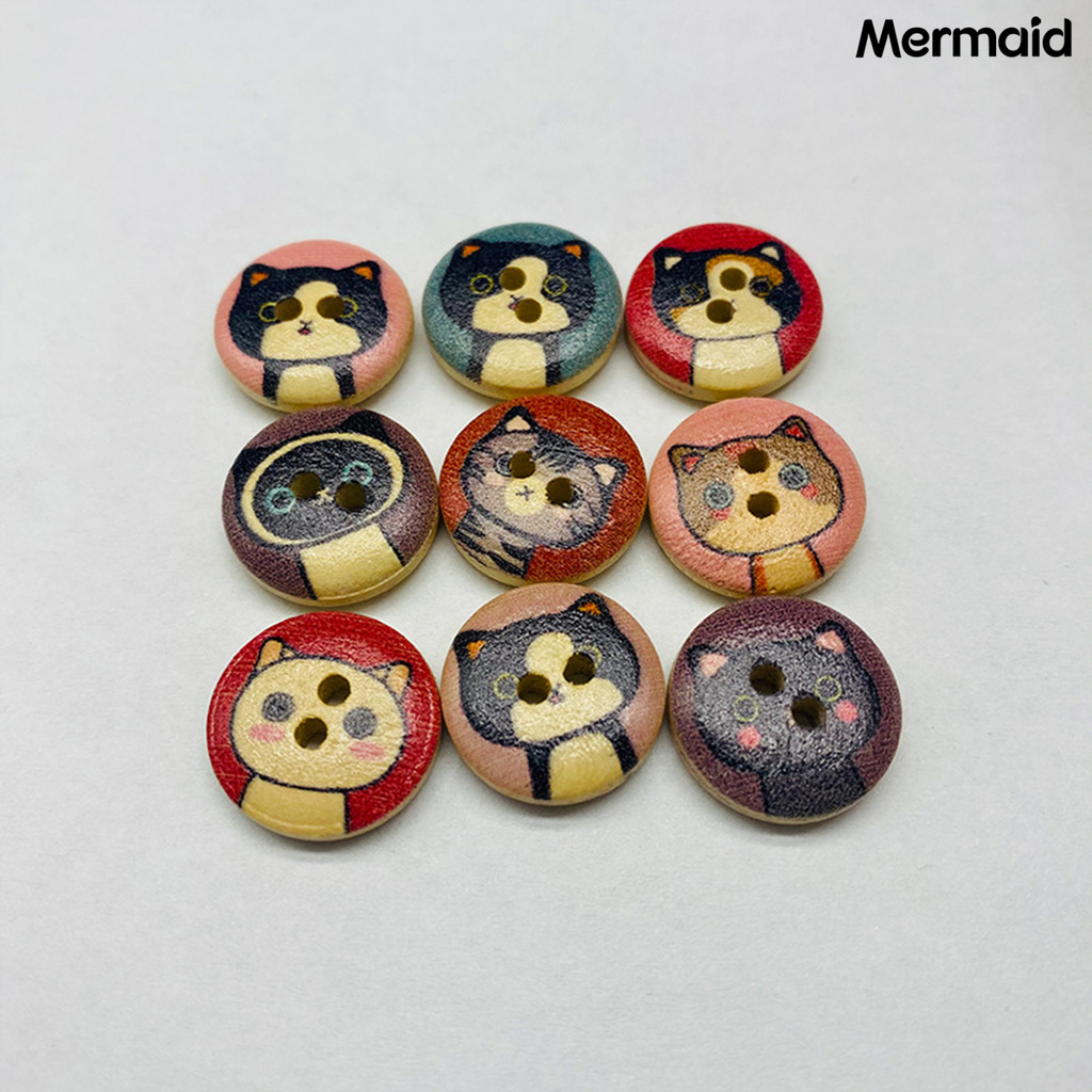 MM 100Pcs Cartoon Kitty Print Wood Buttons DIY Sewing Shirt Scrapbook Bags Decor