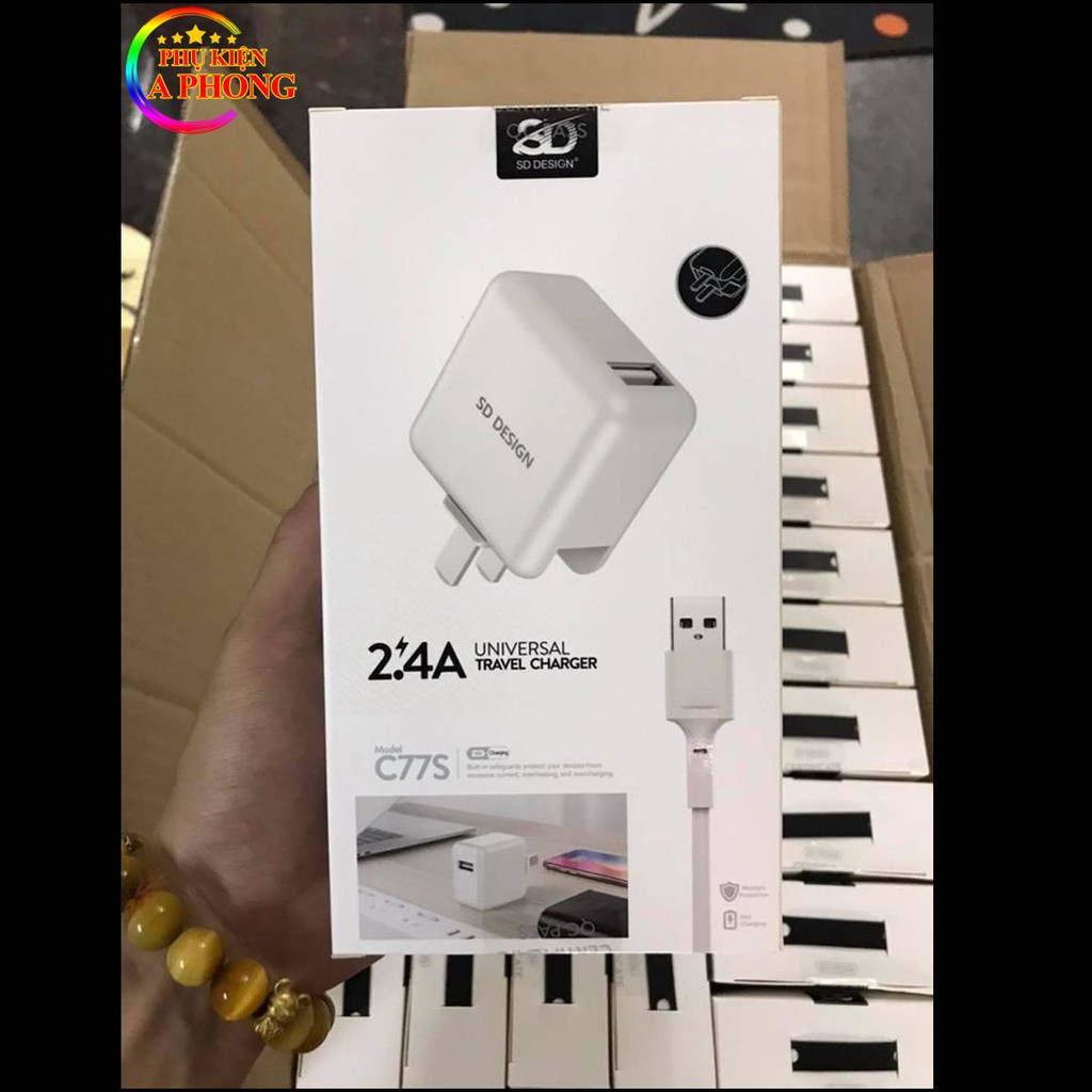 CỦ SẠC NHANH CHÂN GẬP C77s - 2,4A sạc nhanh, tự ngắt không hại máy - Hàng chính hãng SD Design. Bảo hành 12 tháng