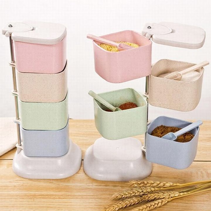 kệ gia vị xoay 4 tầng lúa mạch
