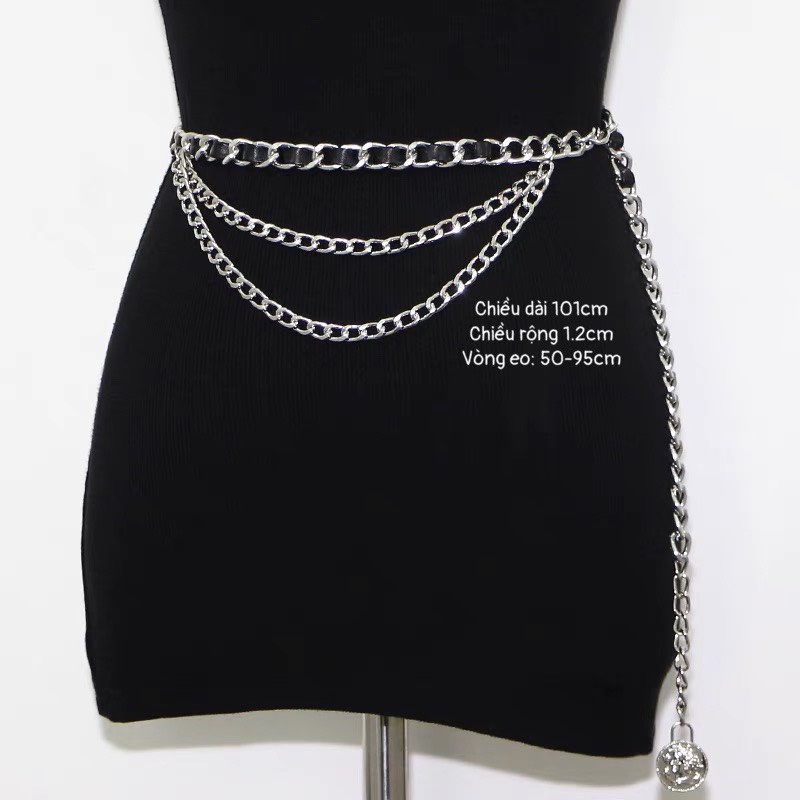 Dây xích mix da 3 tầng sang trọng dành cho nữ Yams Closet Thắt lưng nữ dạng sợi