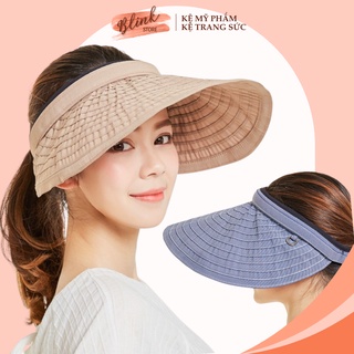 Mũ nón rộng vành nữ, mũ đi biển chống nắng hở chóp bằng vải gấp gọn thành bờm tóc, có khung điều chỉnh vành