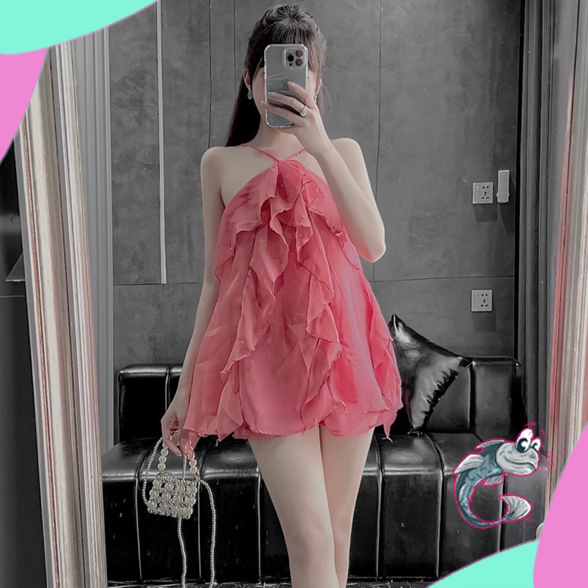 SÉT yếm tơ bèo tầng full 4 màu đen, be, hồng, nâu