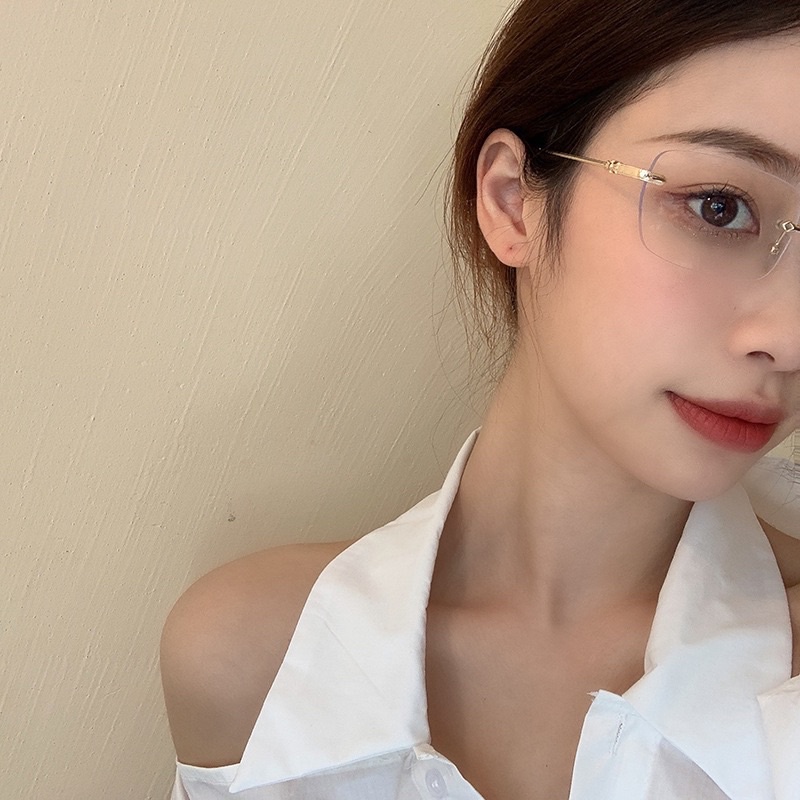 Kính giả cận, Gọng kính không viền chữ nhật 9320 cầu mắt vuông hot tiktok, chống ánh sáng xanh, UV400  Jolie eyewear