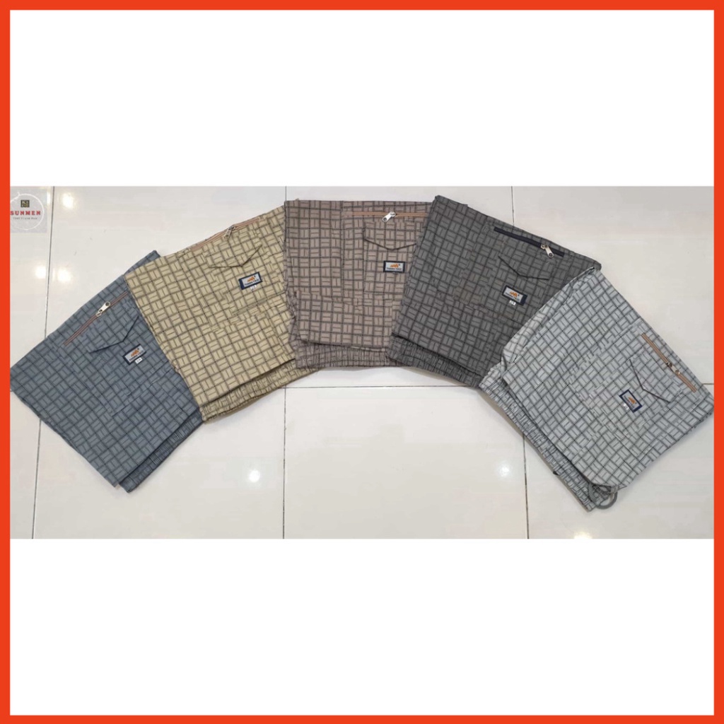 Quần Đùi Nam Kaki Kẻ Sọc Caro Lửng Vải Mỏng Mịn Trung Niên Mặc Nhà SUNMEN Size Từ 50kg - 85kg cao cấp