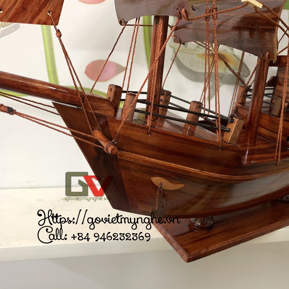 [Thuận buồm xuôi gió] Mô hình thuyền gỗ santa thái lan thuận buồm xuôi gió trang trí phong thủy- Thân tàu 40cm - Buồm gỗ