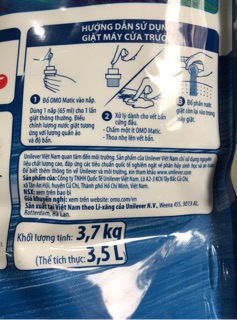 Túi nước giặt OMO matic cửa trước 3,6Kg