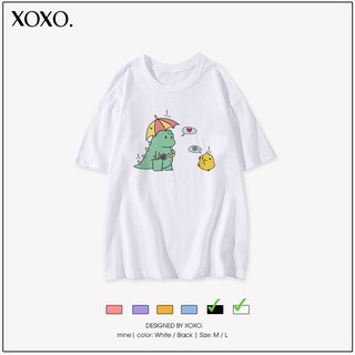 Áo thun tay lỡ form rộng dáng unisex  XOXO phong cách Nelly Ulzzang in hình Khủng Long Yêu Gà