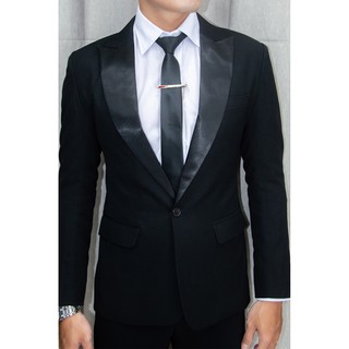 Bộ vest nam ôm body màu đen cổ viền phi đen