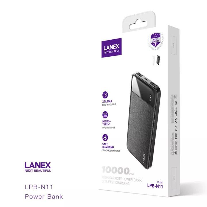 Pin dự phòng LANEX LPB - N11 10.000Mah 2 cổng USB 2.1A có đèn Led, chất liệu cao cấp, sạc nhiều thiết bị