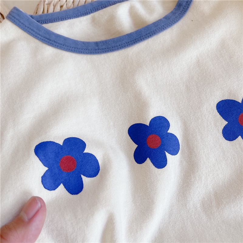 Áo Thun Cotton Tay Ngắn Cổ Tròn In Họa Tiết Hoa Đơn Giản Thời Trang Mùa Hè Hàn Quốc Mới