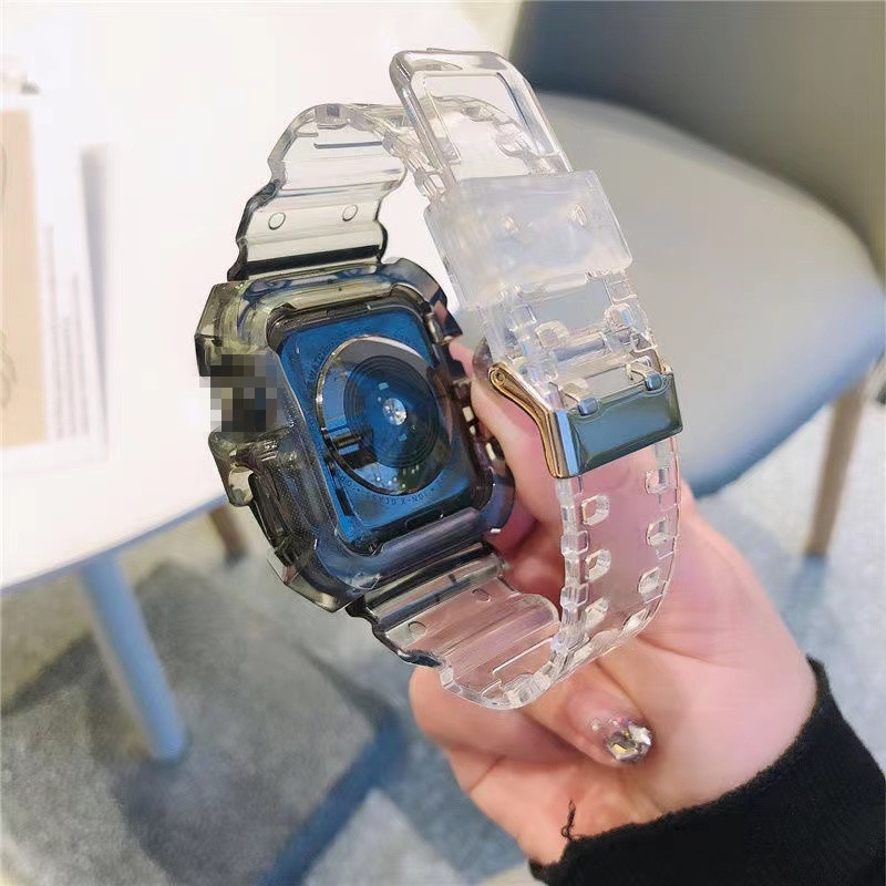 Dây Đeo silicone Trong Suốt Hai Màu Kiểu Thể Thao 2022 Cho iwatch 7 6 SE 5 4 3 2 1 40mm 44mm 42MM 41MM 45MM