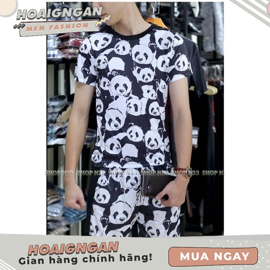 Bộ nam in 3D hoạ tiết gấu panda, chất thun lạnh 2 chiều
