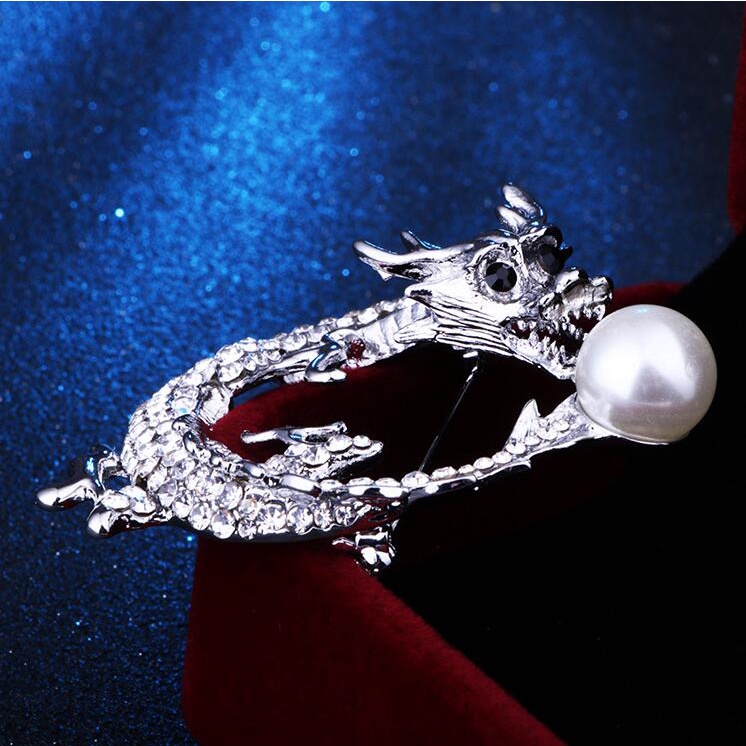 Trâm Cài Áo Hình Rồng Trung Hoa Đính Ngọc Trai Sáng Tạo Thời Trang Cho Nam