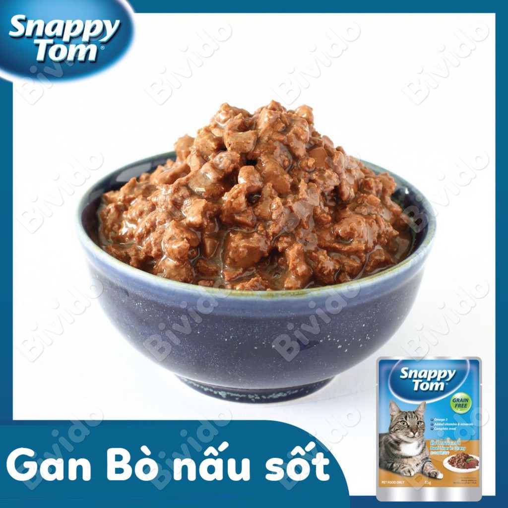 Thức ăn ướt pate mèo Snappy Tom trên 6 tháng tuổi đủ vị túi 85g - Bivido