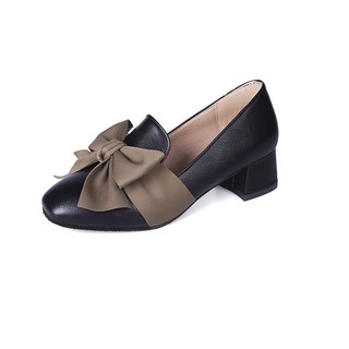 Giày nữ gót vuông 3cm gắn nơ lụa siêu xinh
