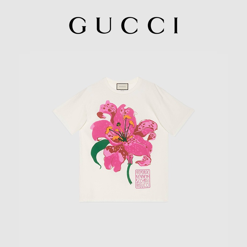 Áo Thun Cotton In Hình Hoa Lily Gucci Chinoiserie