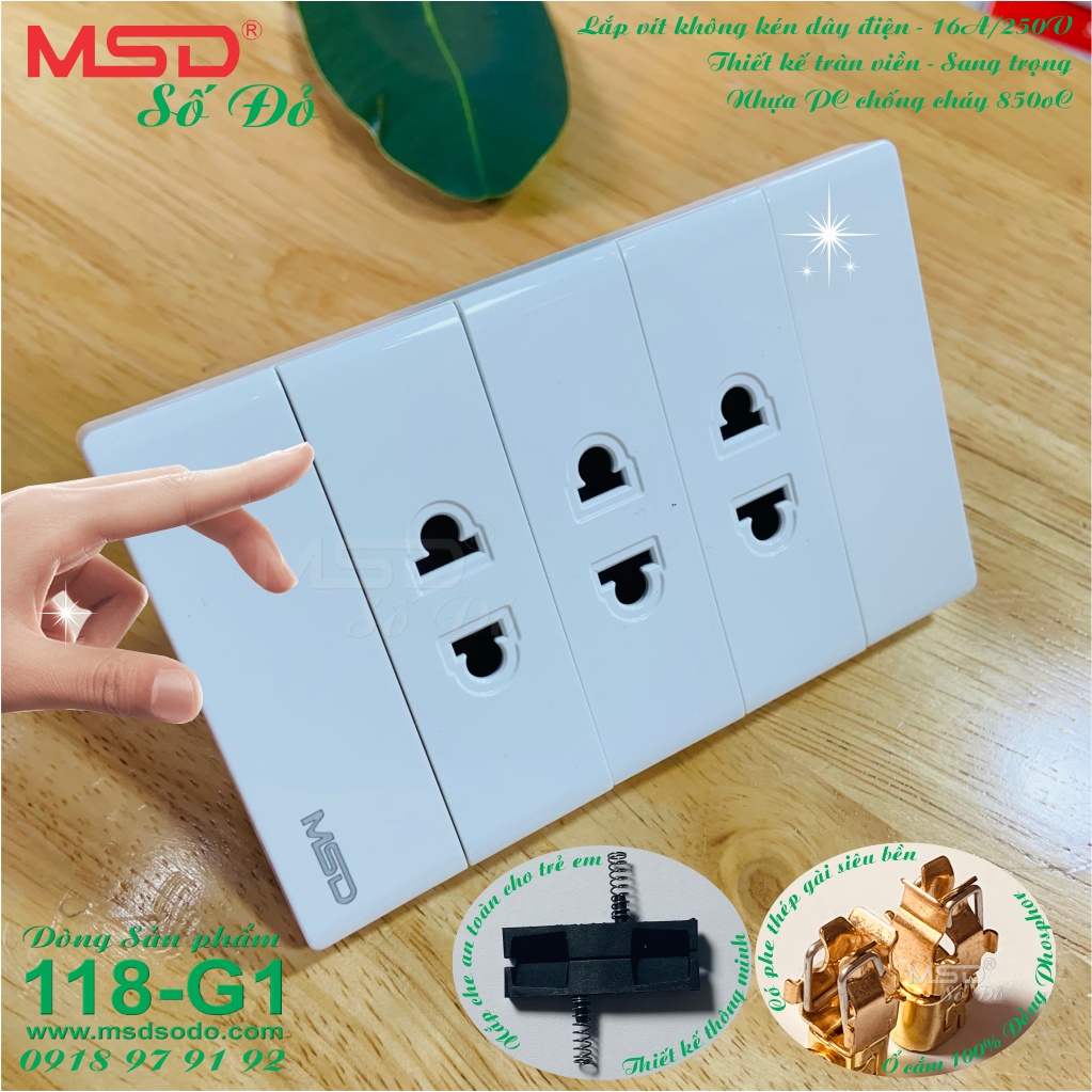 BỘ 3 Ổ CẮM ĐIỆN 2 CHẤU 15A/250V - 118G1 - MÀU TRẮNG TUYẾT