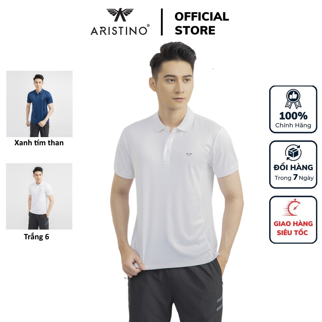 Áo thun polo nam chính hãng ARISTINO APS030S1 áo phông có cổ bẻ form regular fit màu navy trắng vải polyester cao cấp