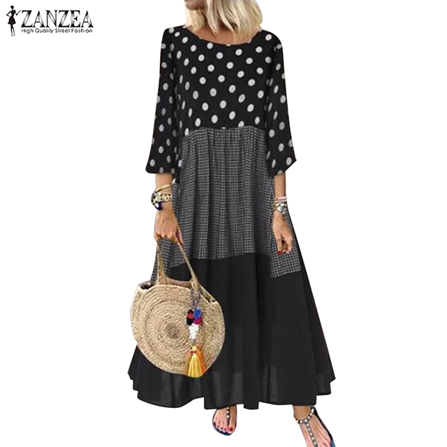 Đầm Maxi ZANZEA Chấm Bi Thời Trang Cho Nữ