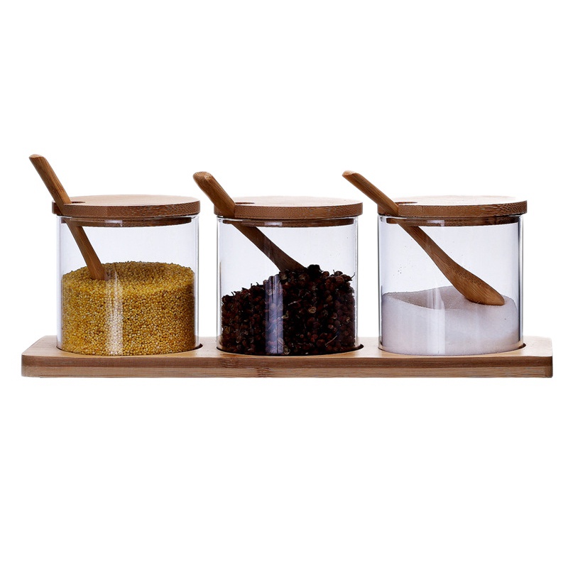 Set 3 Hũ Đựng Gia Vị Trong Suốt Có Nắp Đậy Và Muỗng Tiện Dụng Cho Nhà Bếp
