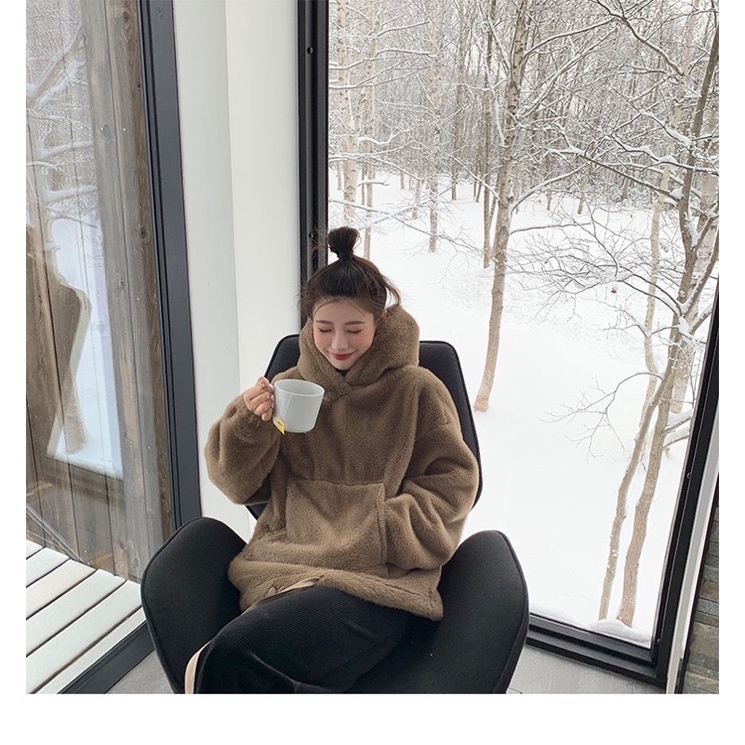 ANU500 - ÁO HOODIE LÔNG CỪU KÈM MŨ TÚI BỤNG NỮ | BigBuy360 - bigbuy360.vn