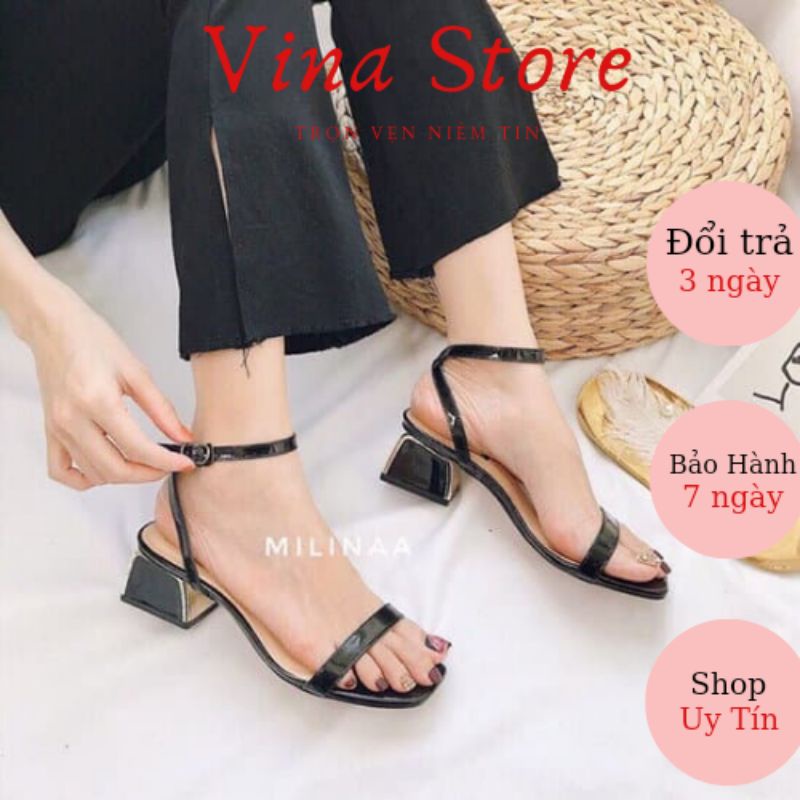 Giày Sandal Cao Gót Nữ Quai Mảnh 5P Đế Vuông chất da bóng cao cấp siêu đẹp- mã GBĐ