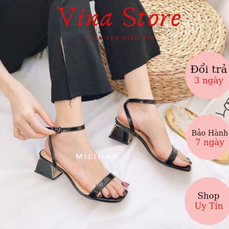 Giày Sandal Cao Gót Quai Mảnh 5P Đế Vuông chất da bóng cao cấp siêu đẹp thời trang nữ hottrend - mã GBĐ