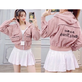 Áo Khoác Dù Nữ 2 túi bên ngực Form Croptop Siêu Xinh - Freesize dưới 55kg- dù 2 lớp siêu mịn chống nước