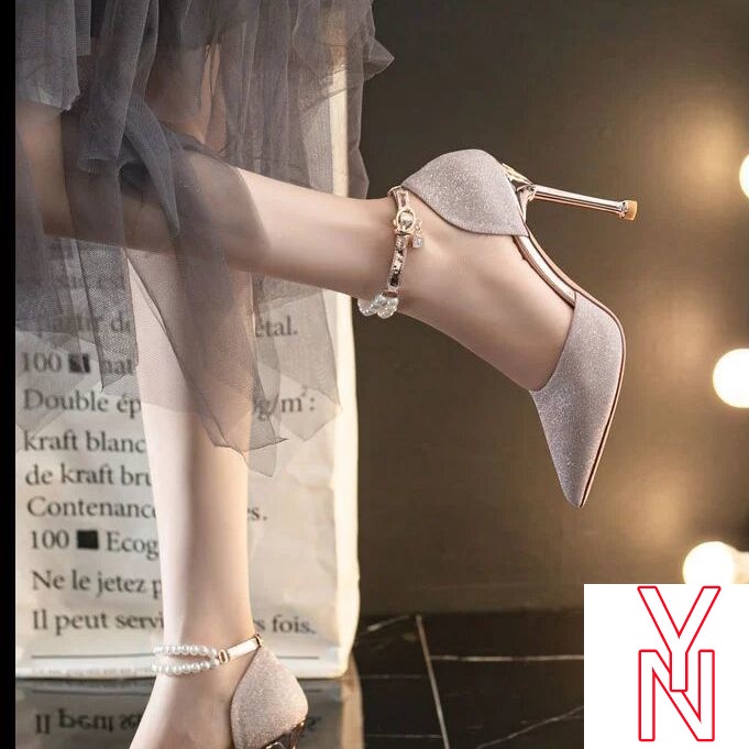 Giày Cao Gót Mũi Nhọn Quai Đính Ngọc Trai Nhân Tạo Phong Cách Pháp Thời Trang Mùa Hè Mới 2021 Dành Cho Bạn Nữ