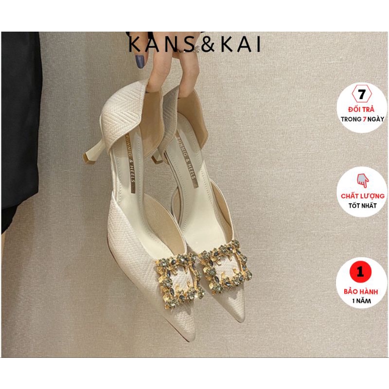 Giày cao gót nữ khoét eo thời trang đính đá sang trọng KANS & KAI ms 668-6