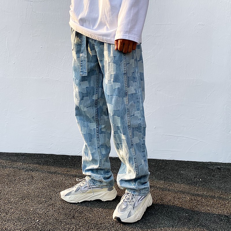 [có sẵn]Quần jeans họa tiết kèm dây lưng phong cách hiphop J8 | BigBuy360 - bigbuy360.vn