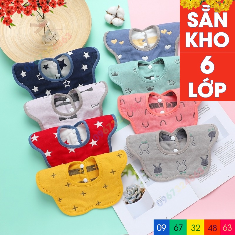 Yếm ăn dặm HOA TRÒN XÔ NỀN MÀU 6 LỚP CAO CẤP 2 cúc bấm dày dặn siêu thấm bền đẹp cho bé