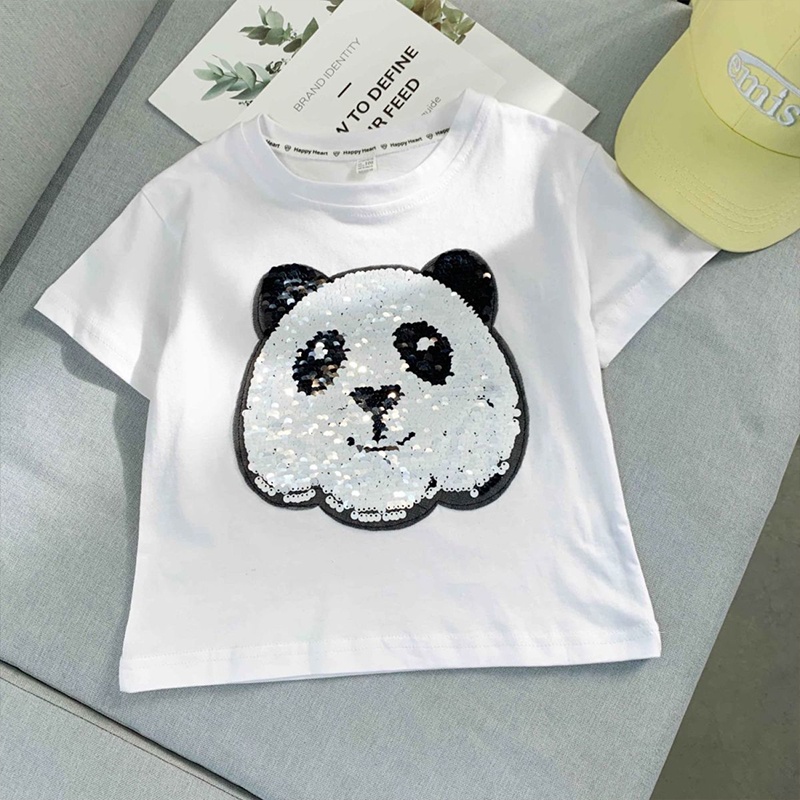 Áo Thun Thêu Hình Gấu Trúc Lật Hai Mặt Dễ Thương Cho Bé Trai