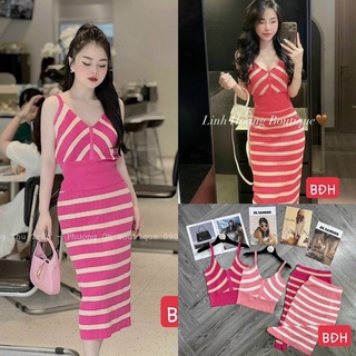 Sét áo len kẻ 2s mix chân váy len 3 màu