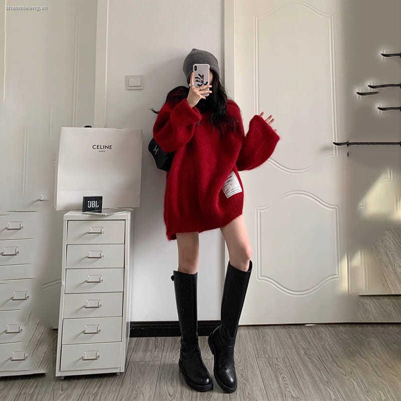 Áo sweater nữ dáng rộng màu trơn retro thời trang Hàn Quốc 2022