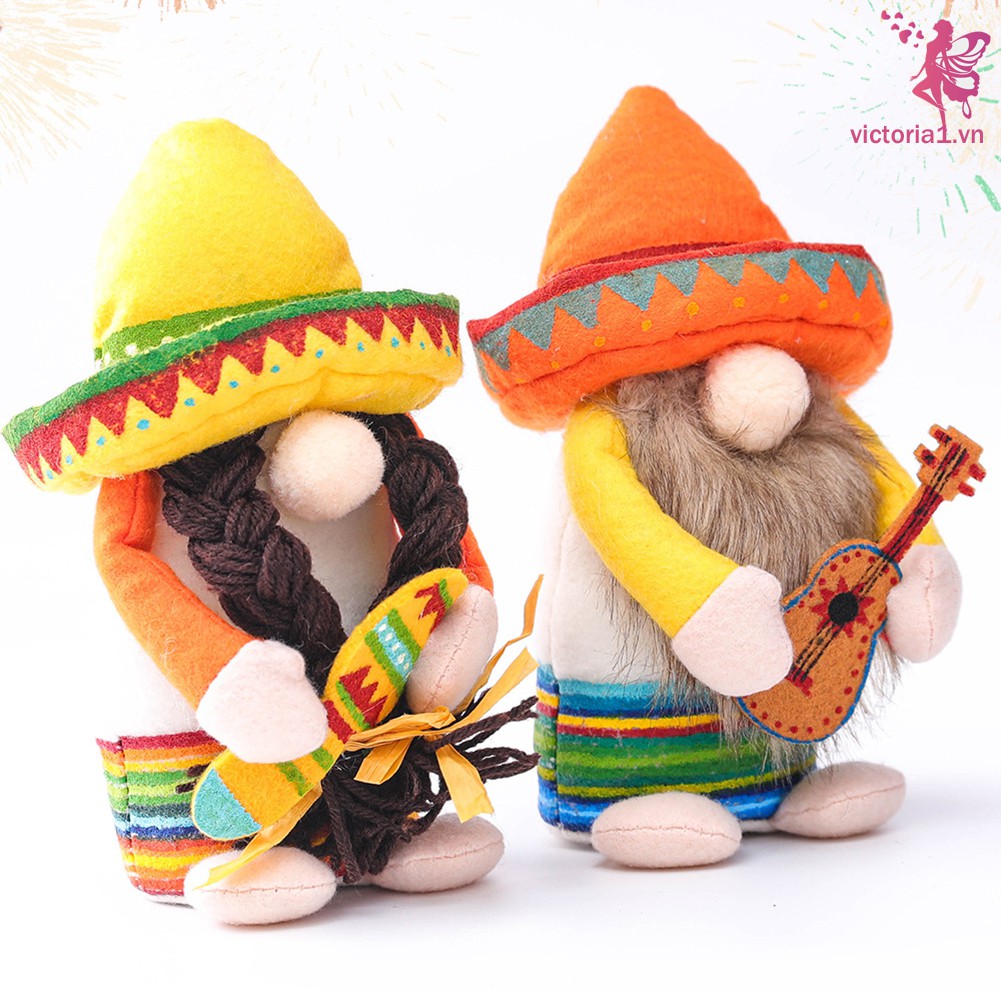 Mexican Carnival Gnome Scandinavian Dwarf Plush Doll Guitar Couple Gnome Shop Window Home Farmhouse Kitchen Decor