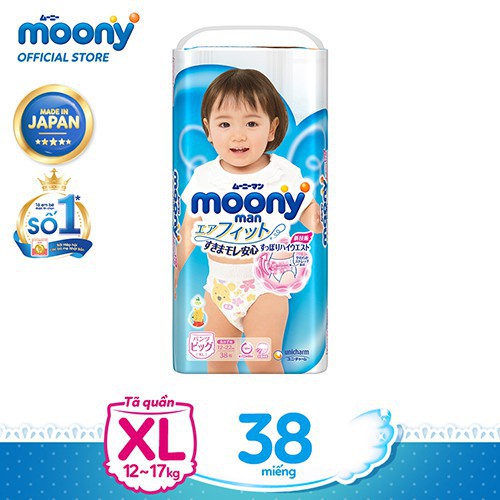 Bộ 3 Tã quần cao cấp bé trai/gái Moony M58/L44/XL38/XXL26/NB90