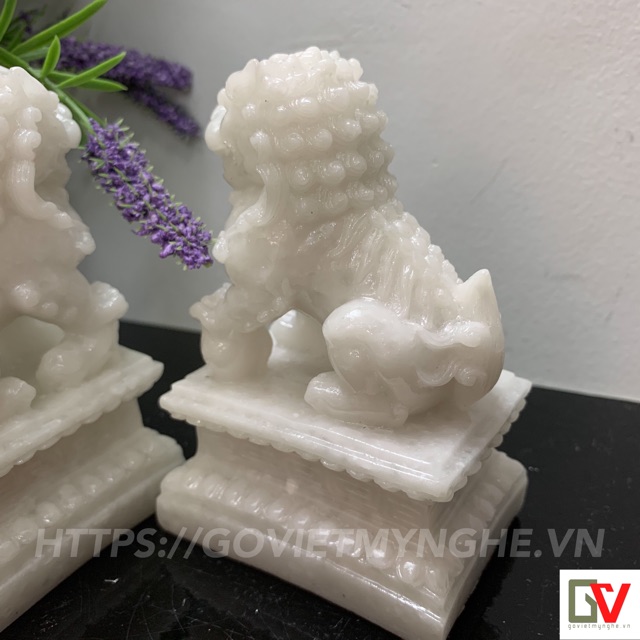 Cặp 2 tượng kỳ lân trang trí phong thủy - Cao 12cm - Màu trắng đá non nước | BigBuy360 - bigbuy360.vn