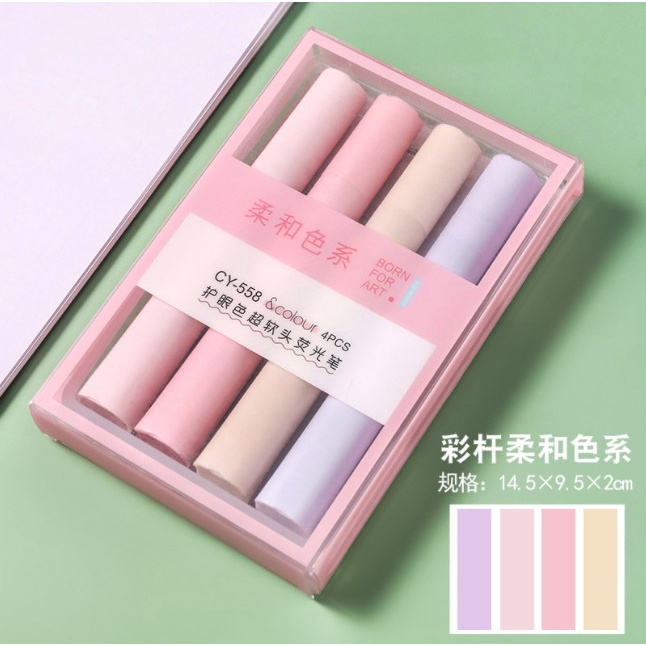 Set 4 bút dạ quang, bút hightlight, bút đánh dấu dáng trụ tròn nhỡ tông pastel BAG U S4BNTRU