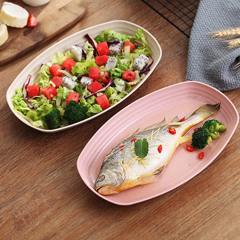 Đĩa Đựng Thức Ăn Hình Oval Bằng Lúa Mạch Màu Sắc Đơn Giản