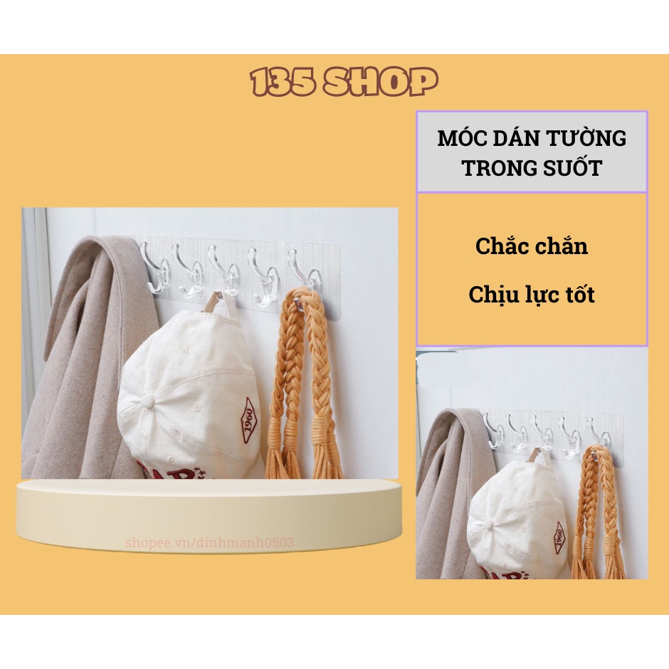 MÓC DÁN TƯỜNG TRONG SUỐT 6 NHÁNH SIÊU DÍNH
