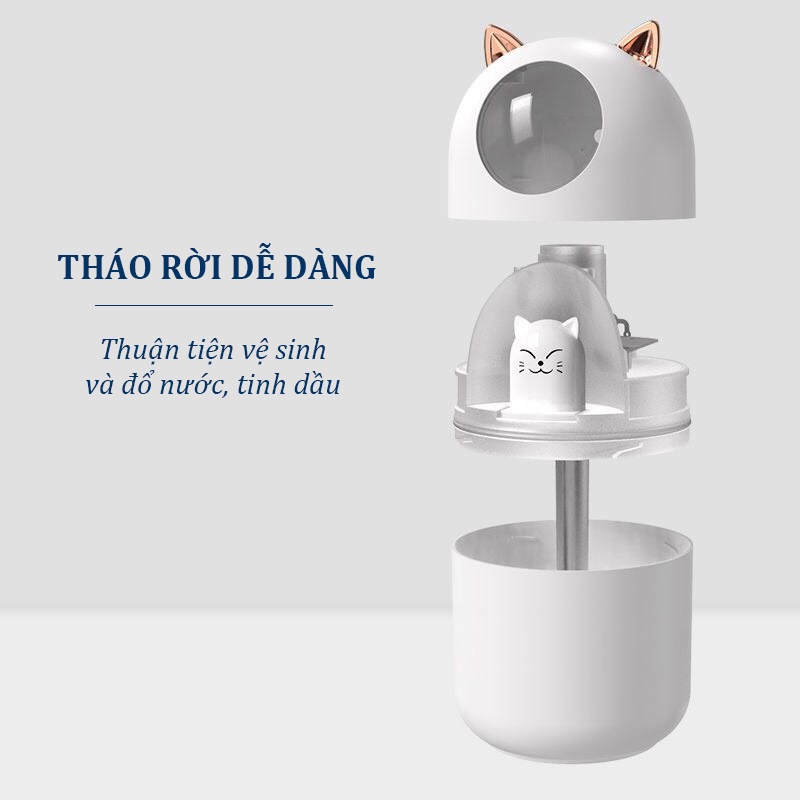 Máy phun xương Đèn ngủ phun sương Máy xông tinh dầu hình mèo dễ thương Máy tạo độ ẩm hình thú