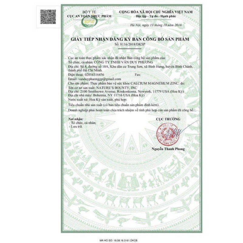 Viên uống bổ sung Canxi magie kẽm, Calcium Magnesium Zinc Nature's Bounty100v