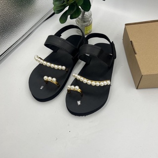 Giày dép xăng đan nữ đen phối châu trắng-sandal đồng nai