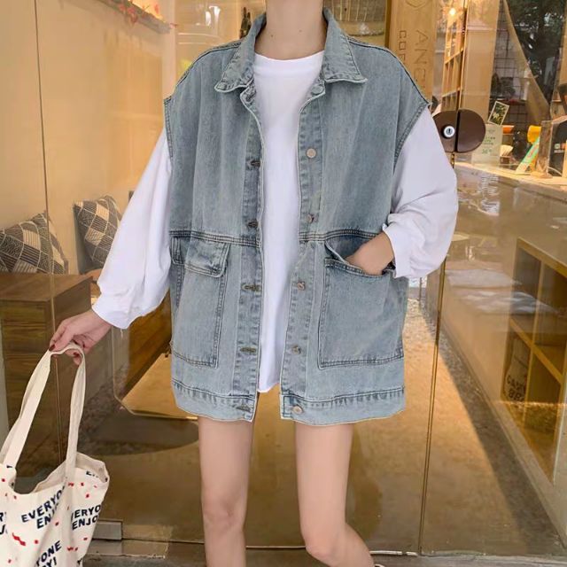 (Order) áo khoác jean không tay kèm hình thật