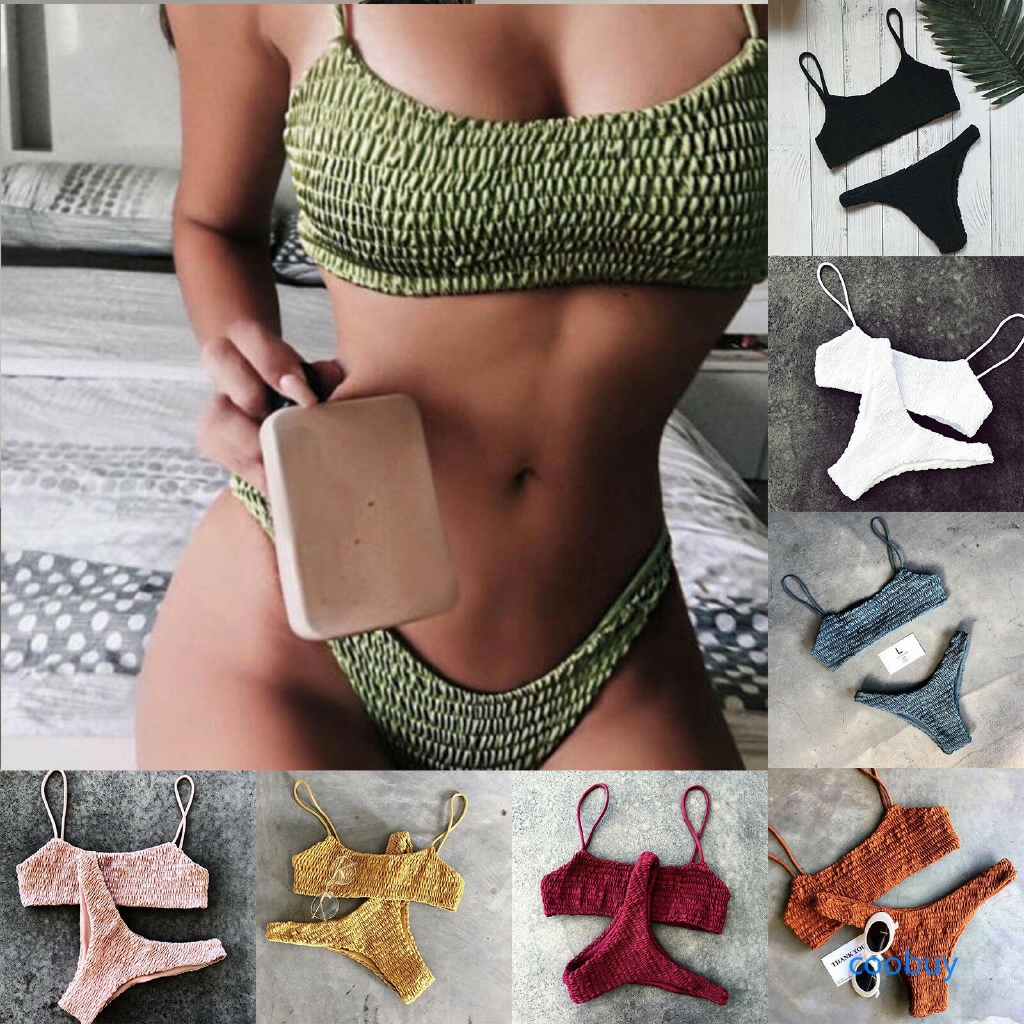 Set bikini kiểu vải nhún màu trơn gợi cảm cho nữ | BigBuy360 - bigbuy360.vn