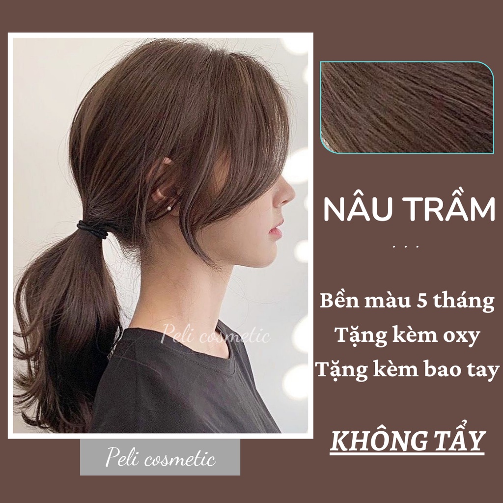 thuốc nhuộm tóc . nhuộm tóc màu nâu trầm , thuốc nhuộm tóc không tẩy [ tặng kèm oxy trợ dưỡng và bao tay ]